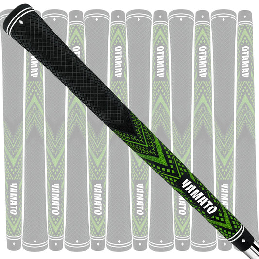 Angled view of Yamato green golf grips 13pcs set, non-slip texture for all-weather play