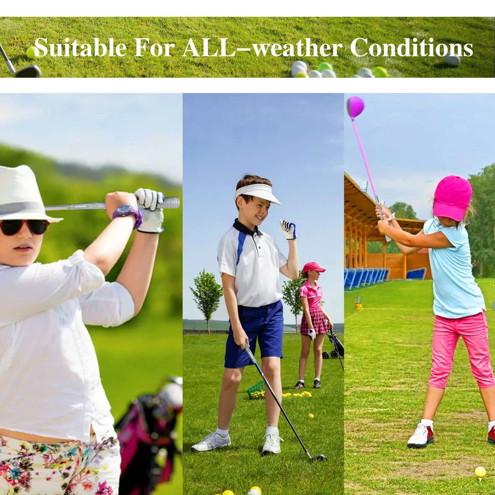 Child practicing golf swing with Yamato junior golf grips for kids, non-slip design for better control