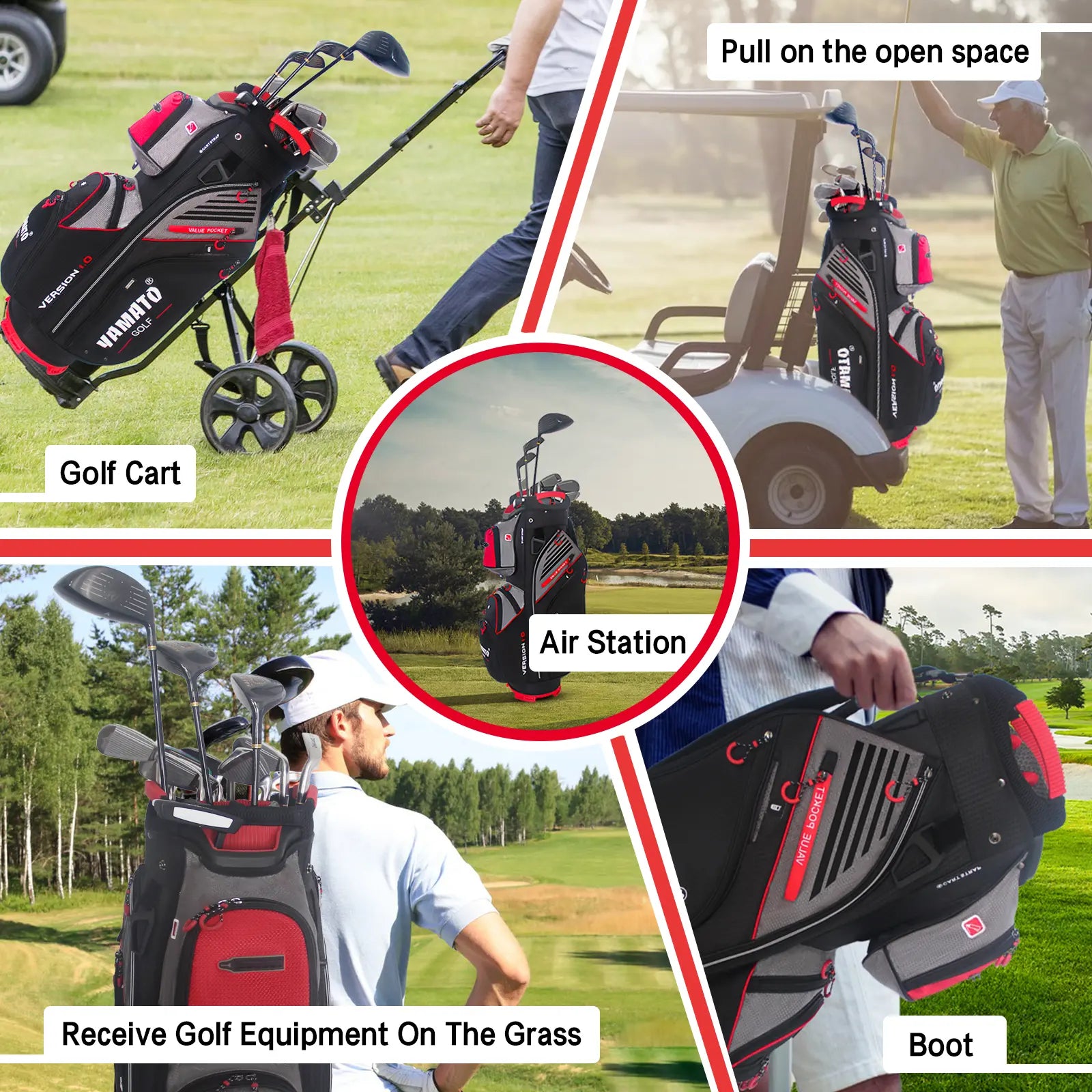 Yamato golf cart bag mounted on golf cart - Perfect fit with 14-way club organization