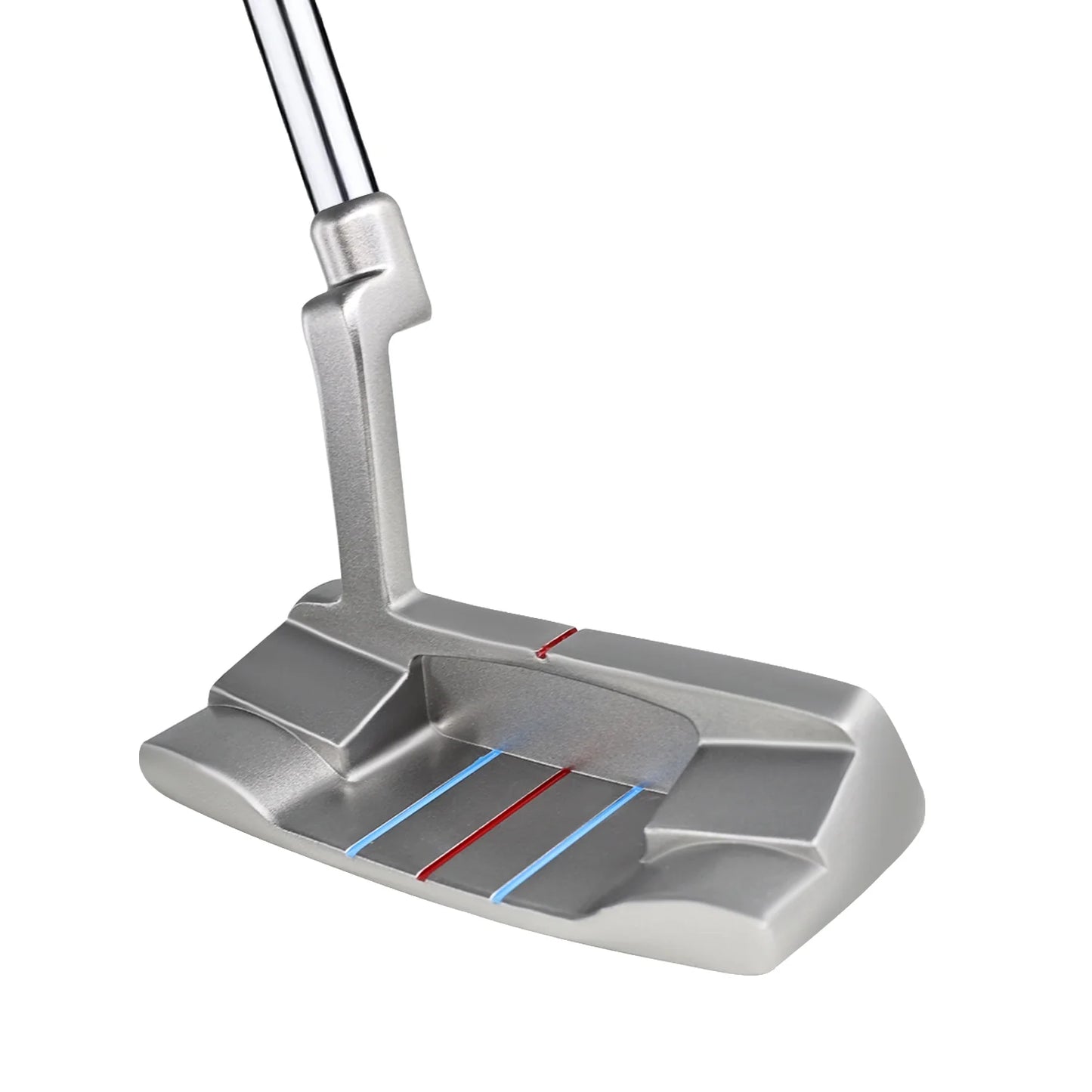 Triple alignment lines on blade putter for enhanced putting accuracy.