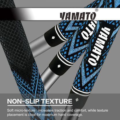 Close-up of Yamato blue golf grip texture, non-slip pattern for secure grip in all conditions