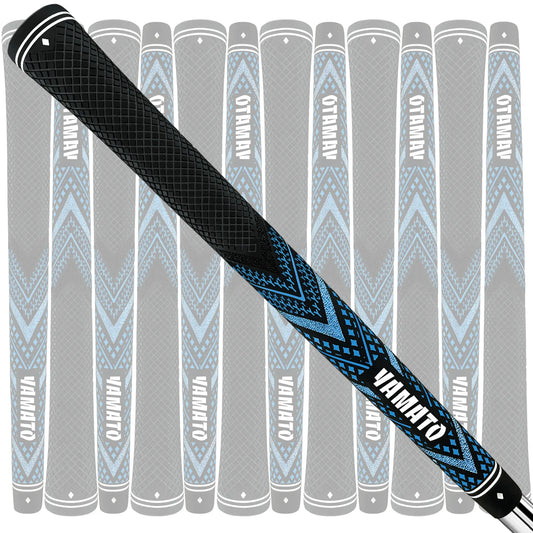 Angled view of Yamato blue golf grips 13pcs set, non-slip texture for all-weather play