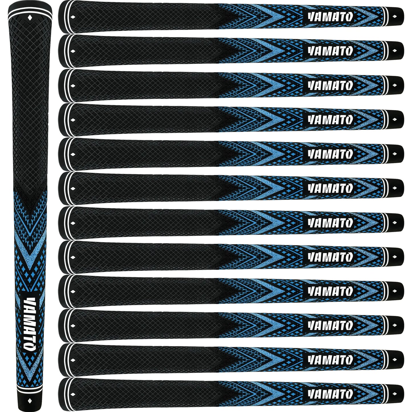 Yamato blue golf grips 13pcs set front view, all-weather performance, standard or midsize