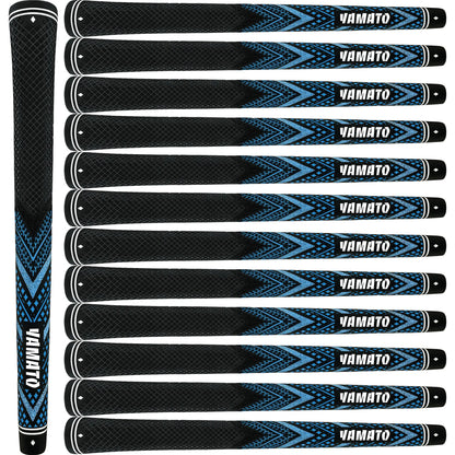 Yamato blue golf grips 13pcs set front view, all-weather performance, standard or midsize