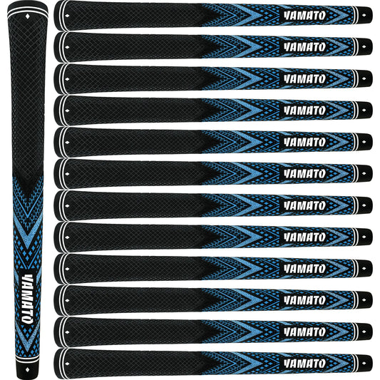 Yamato blue golf grips 13pcs set front view, all-weather performance, standard or midsize