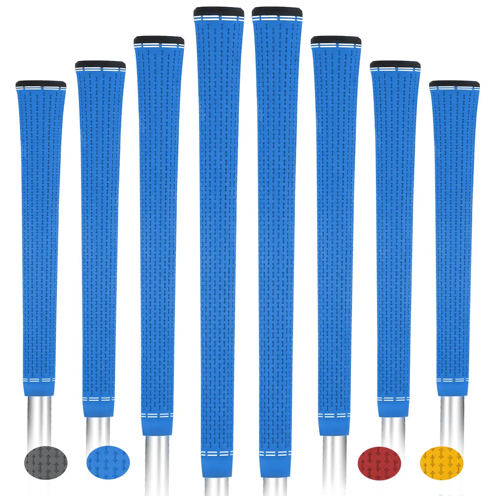 Yamato single-color blue golf grips 8-pack front view – soft, non-slip rubber golf grips.