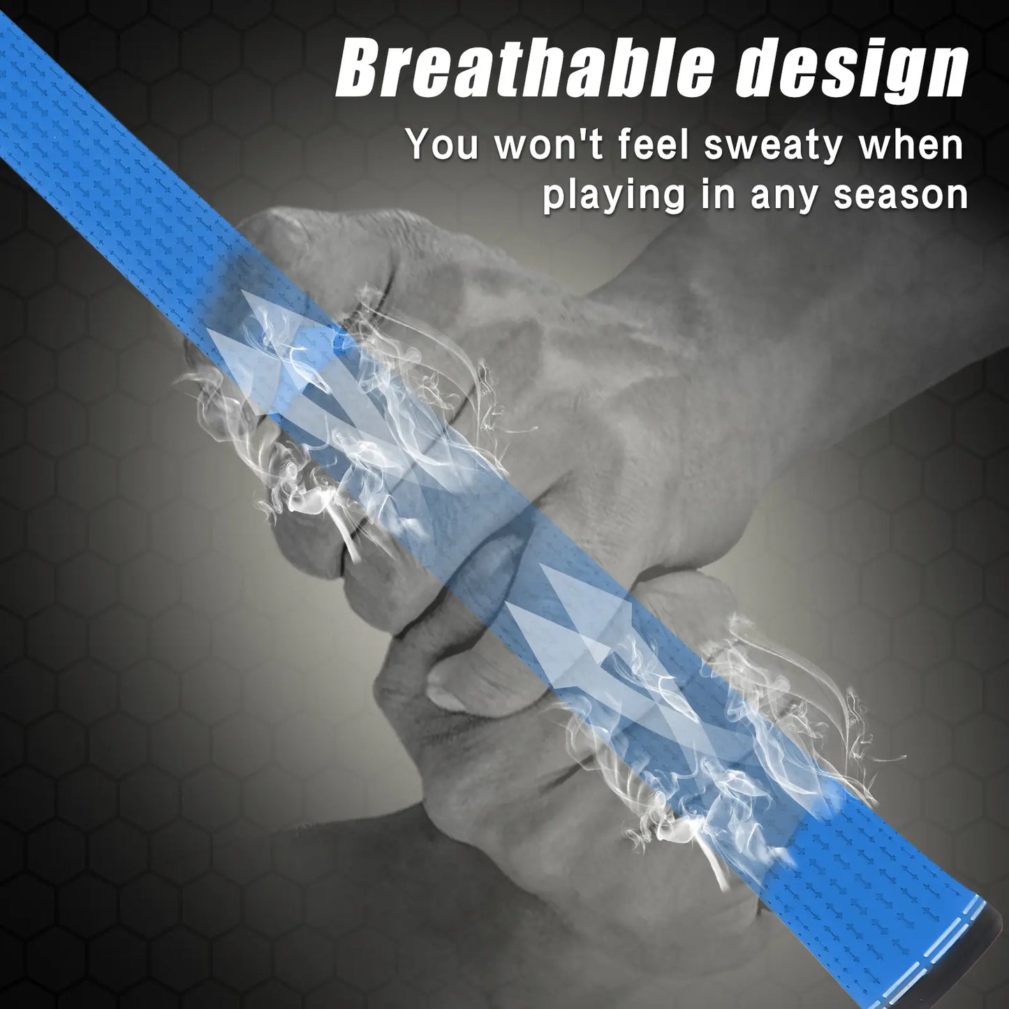 Breathable material close-up of Yamato blue golf grips – enhances comfort and prevents slipping.