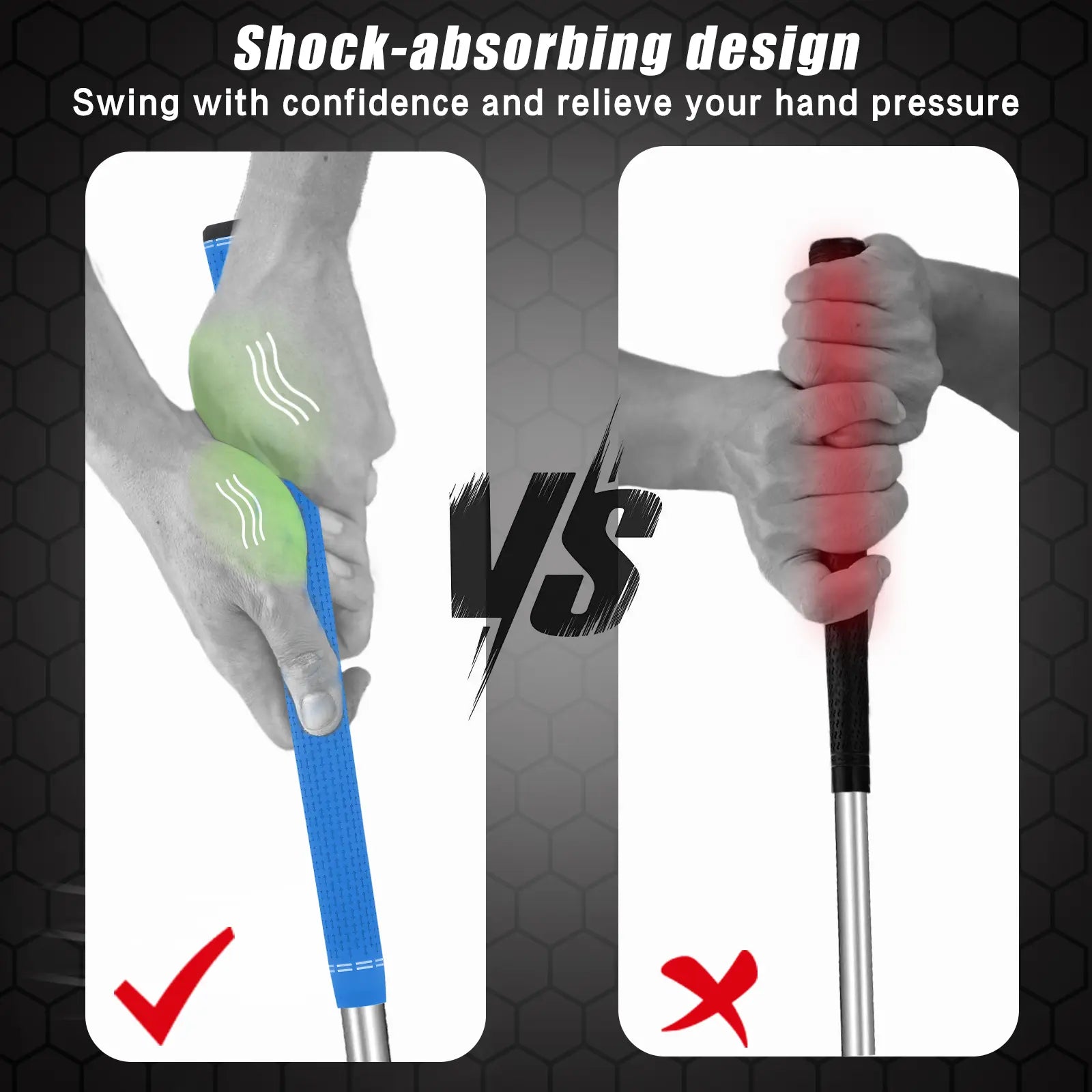 Shock absorption design of Yamato blue golf grips – reduces vibration for a more comfortable swing.