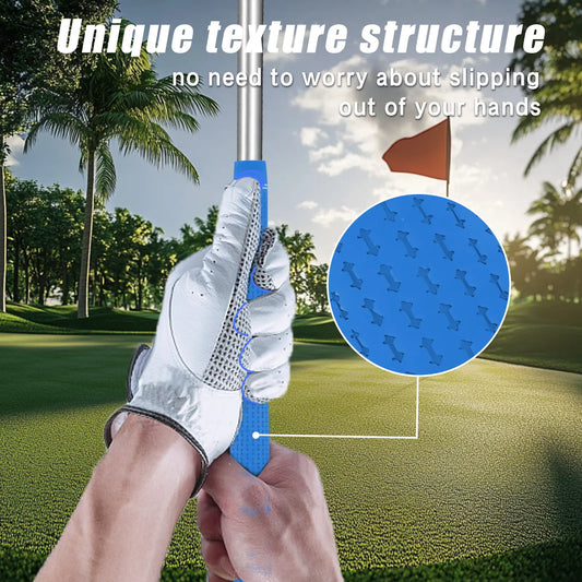 Close-up of Yamato blue golf grip texture – anti-slip surface for all-weather performance.