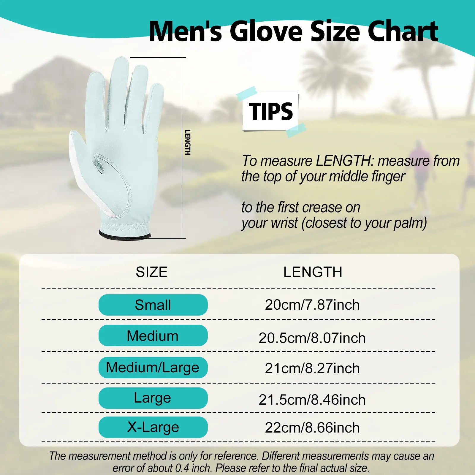 “Yamato golf glove size chart and fitting guide to ensure perfect fit for S‑XL”