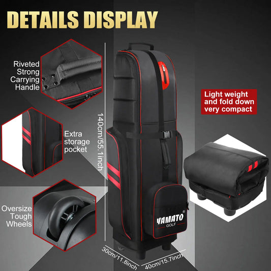 Yamato golf travel bag size dimensions (11.8”x15.7”x55.1”) – Fits standard golf clubs with extra storage space