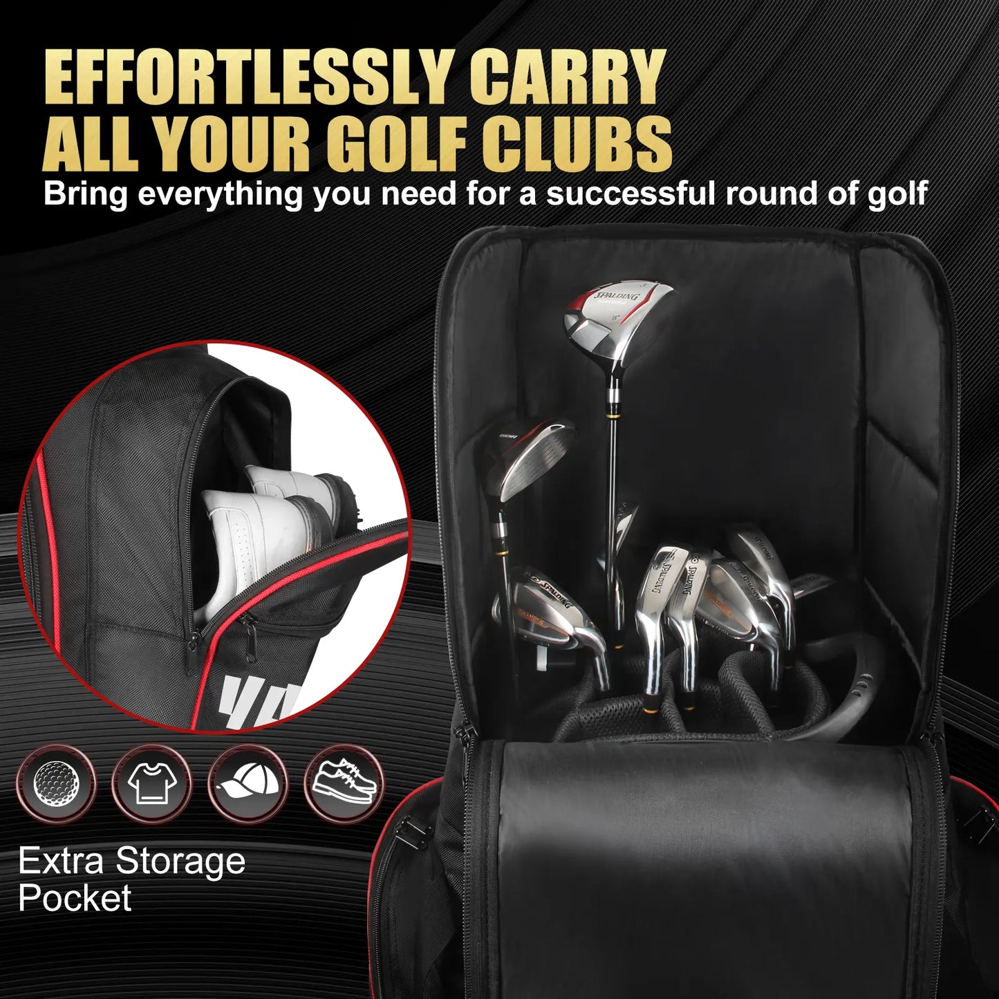 Yamato golf travel bag main compartment – Fits full set of clubs with extra space for gear