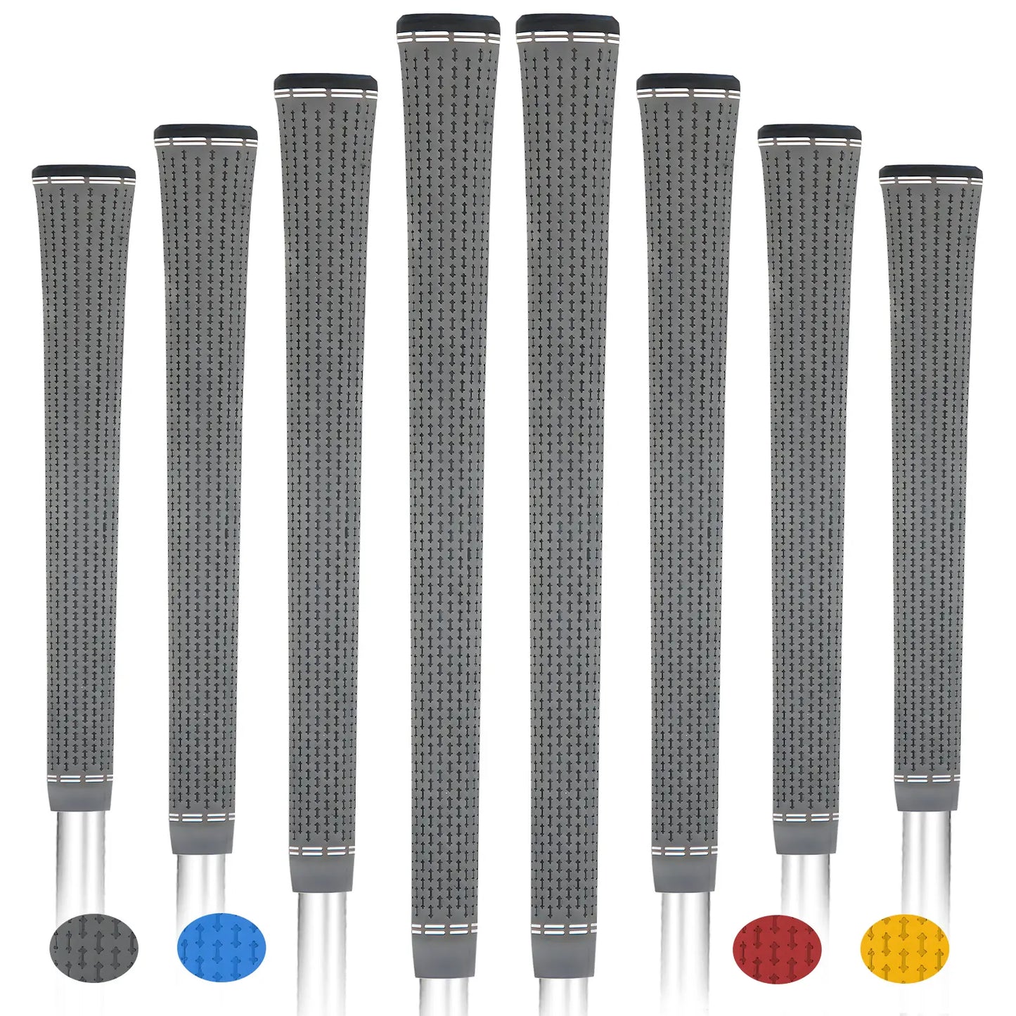 Yamato single-color gray golf grips 8-pack front view – soft, non-slip rubber golf grips.