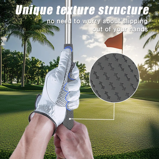 Close-up of Yamato gray golf grip texture – anti-slip surface for all-weather performance.
