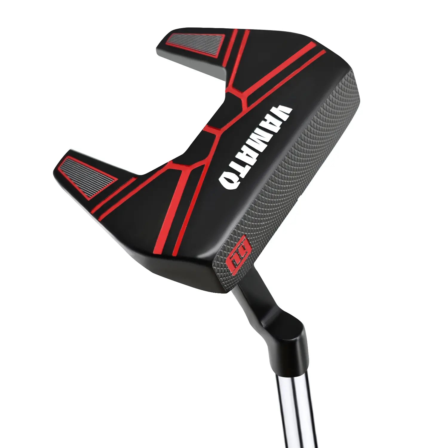 Front view of Yamato mallet-style golf putter highlighting its wide clubface and alignment line.