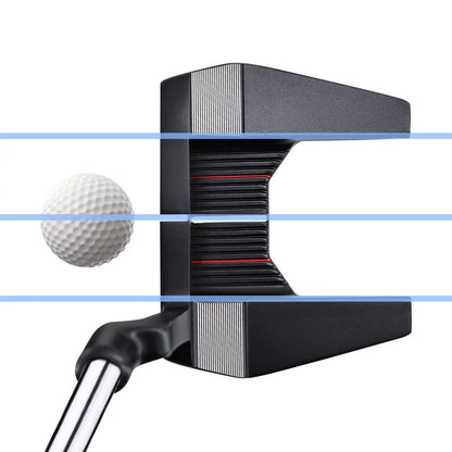 Demonstration of Yamato putter aligning perfectly with a golf ball using the aiming line.