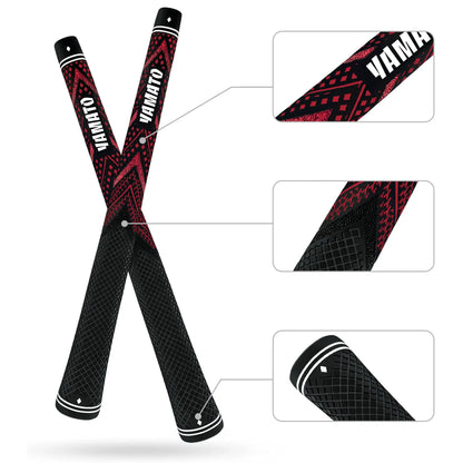 Yamato red golf grip sliced view showing midsection, butt end, and top cap details