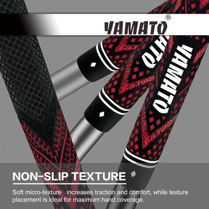 Close-up of Yamato red golf grip texture, non-slip pattern for secure grip in all conditions