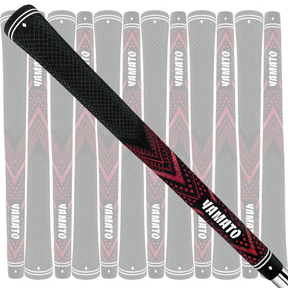 Angled view of Yamato red golf grips 13pcs set, non-slip texture for all-weather play