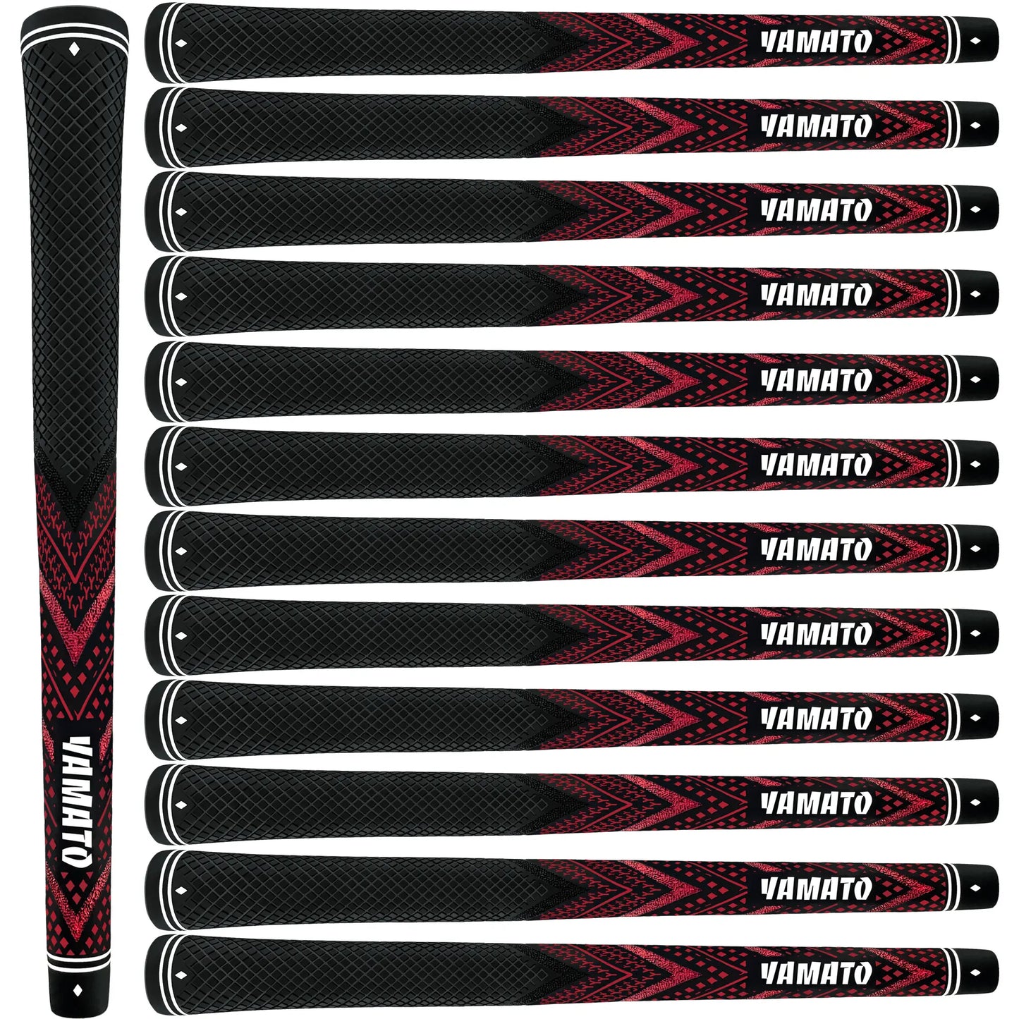Yamato red golf grips 13pcs set front view, all-weather performance, standard or midsize
