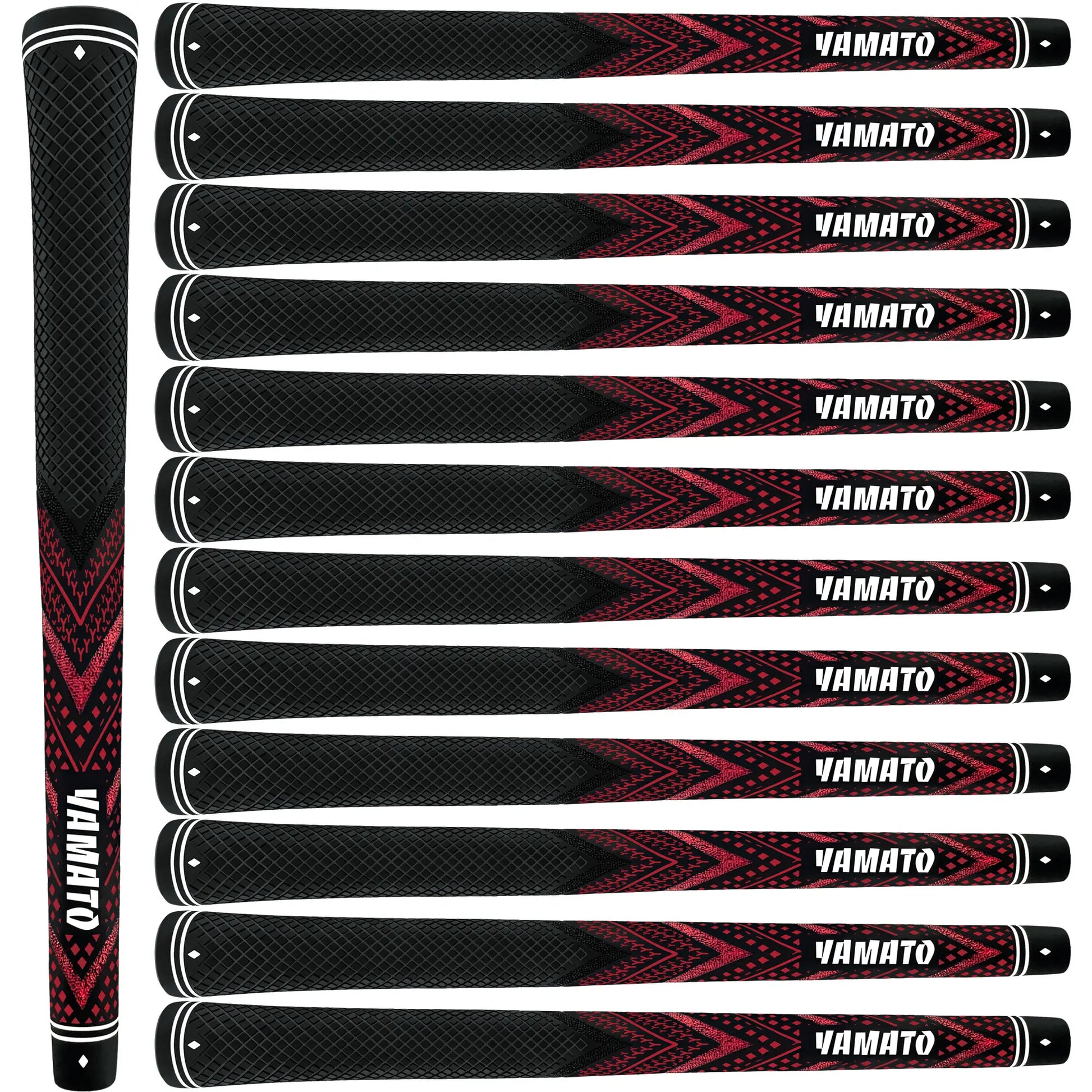 Yamato red golf grips 13pcs set front view, all-weather performance, standard or midsize