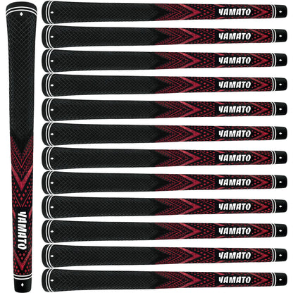 Yamato red golf grips 13pcs set front view, all-weather performance, standard or midsize