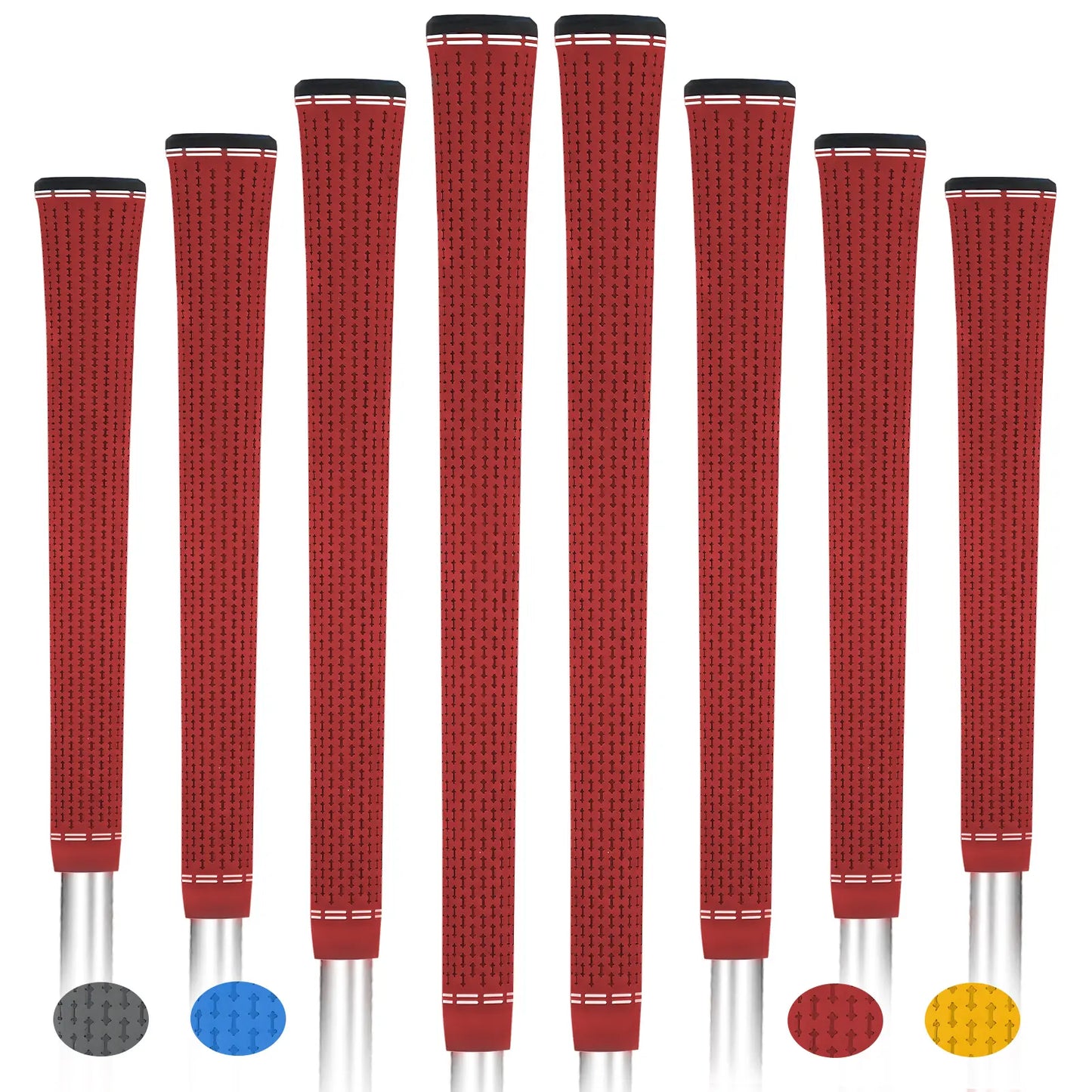 Yamato single-color red golf grips 8-pack front view – soft, non-slip rubber golf grips.