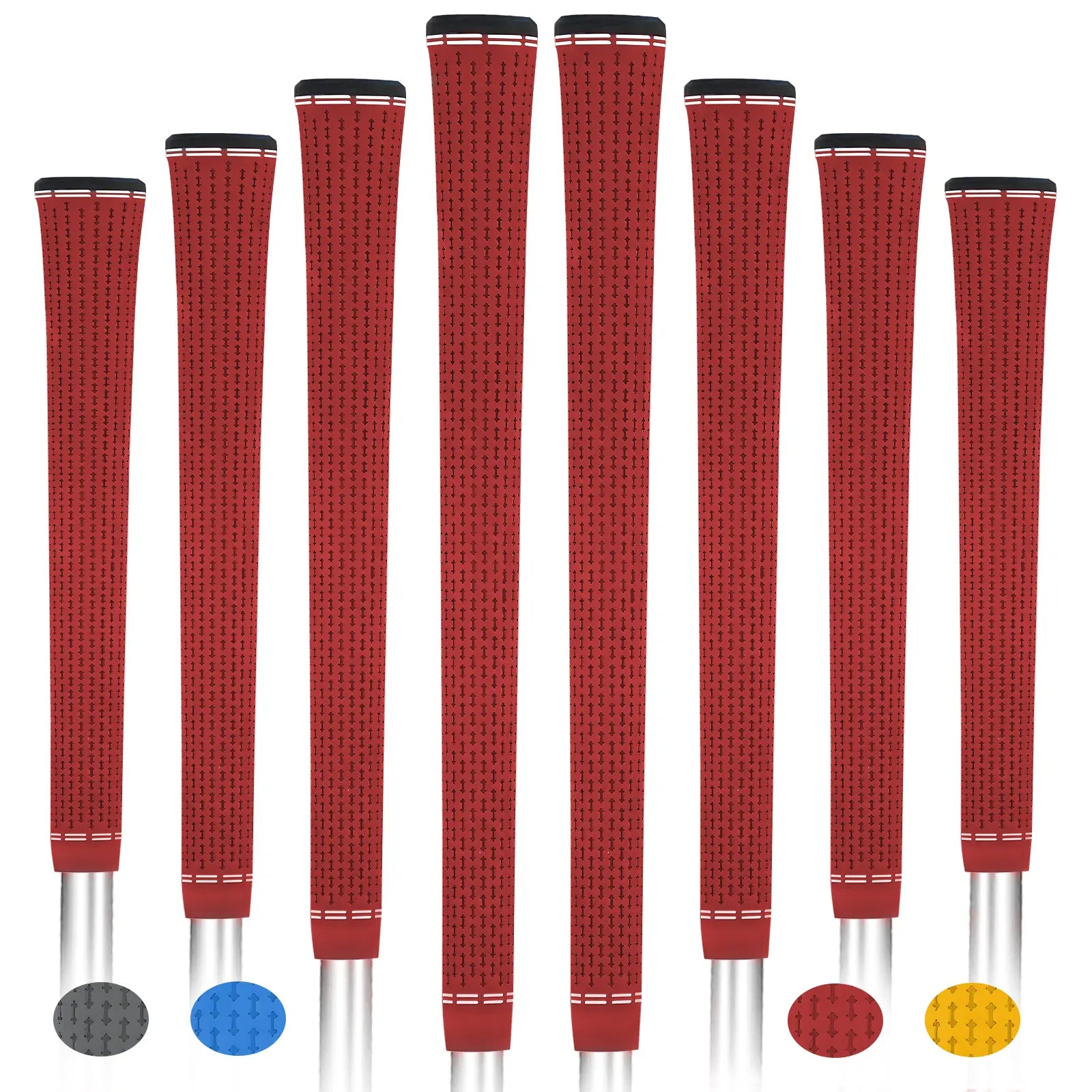 Yamato single-color red golf grips 8-pack front view – soft, non-slip rubber golf grips.