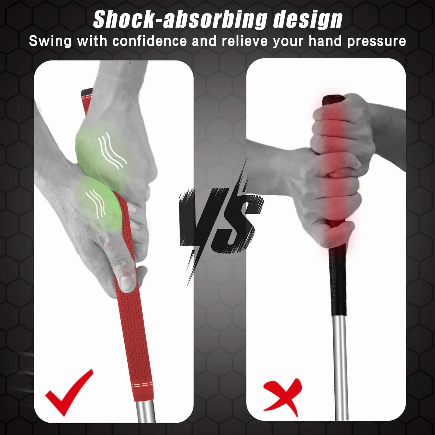 Shock absorption design of Yamato red golf grips – reduces vibration for a more comfortable swing.