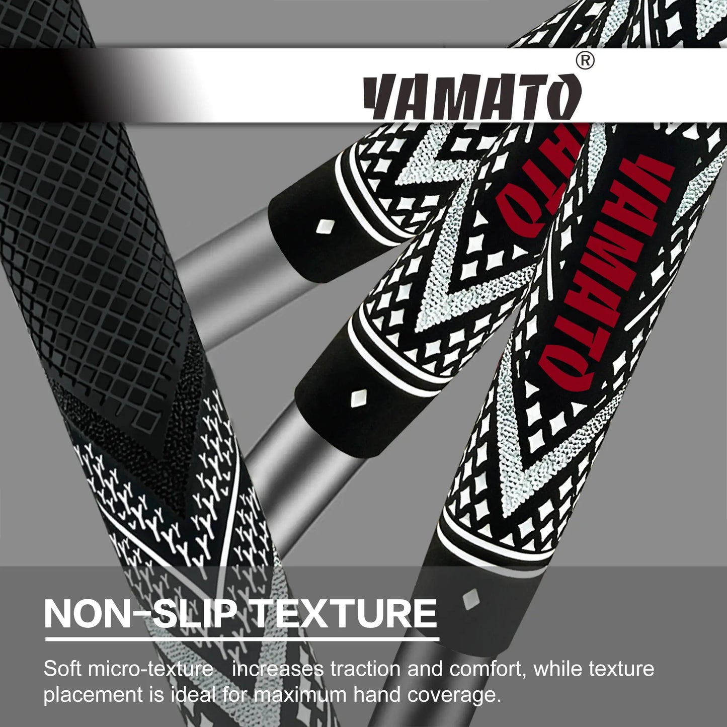 Close-up of Yamato white golf grip texture, non-slip pattern for secure grip in all conditions