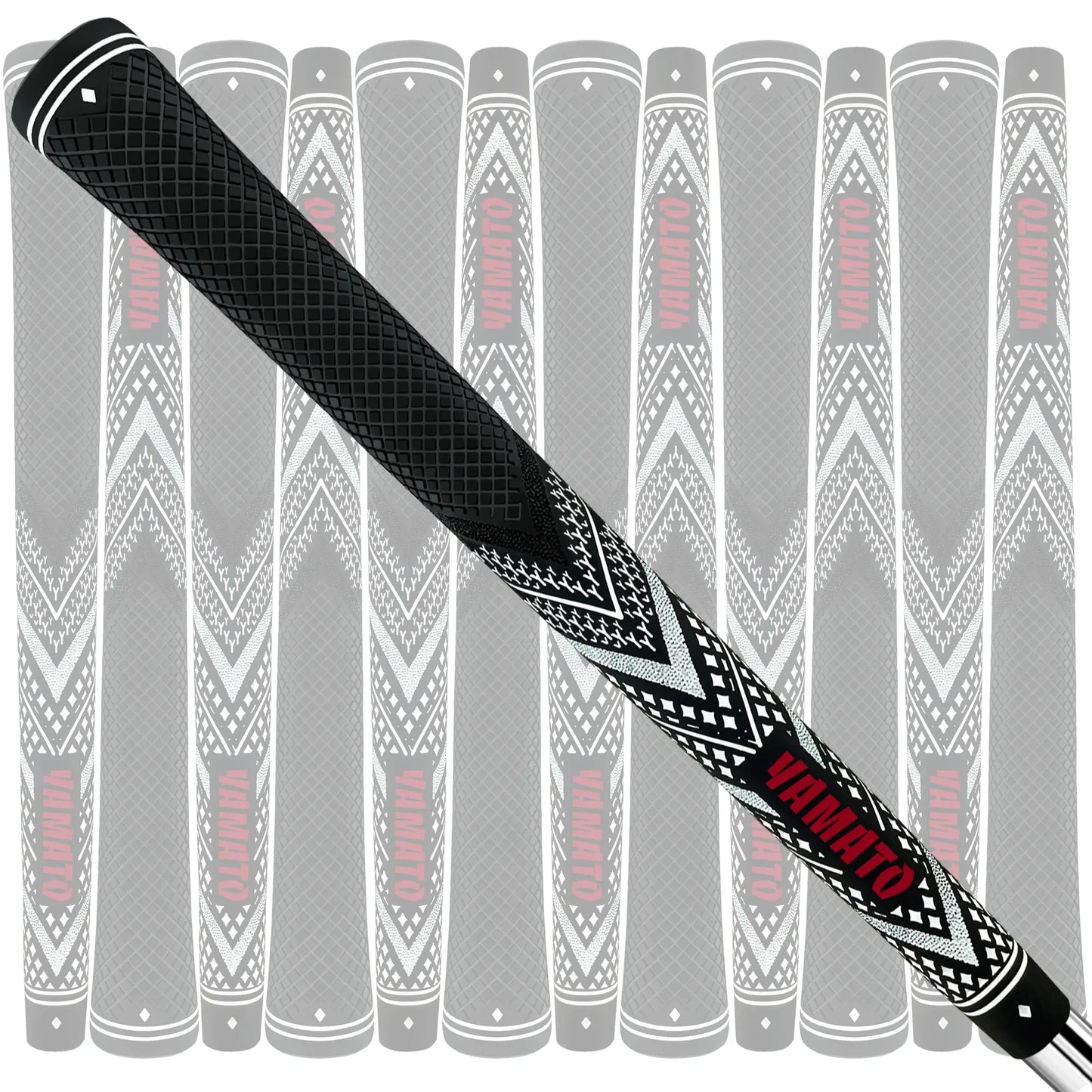 Angled view of Yamato white golf grips 13pcs set, non-slip texture for all-weather play