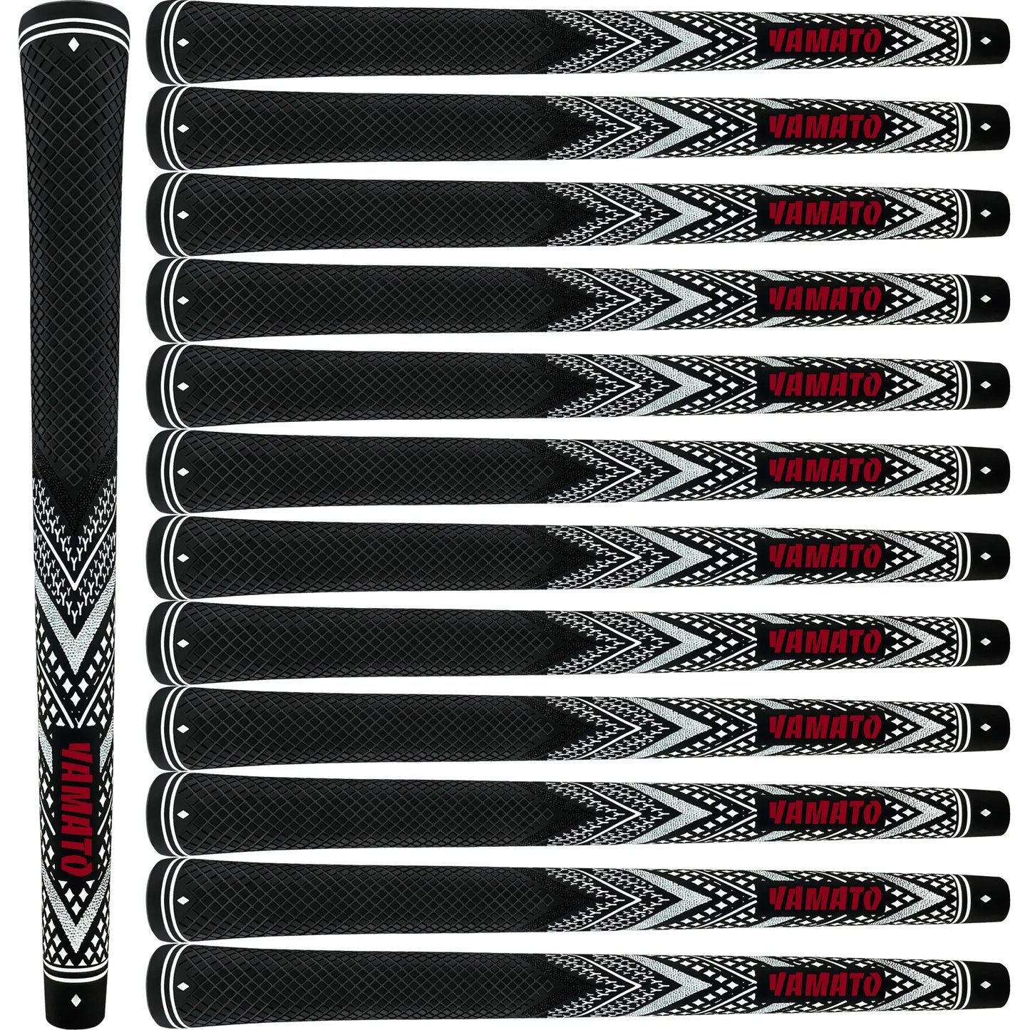 Yamato white golf grips 13pcs set front view, all-weather performance, standard or midsize