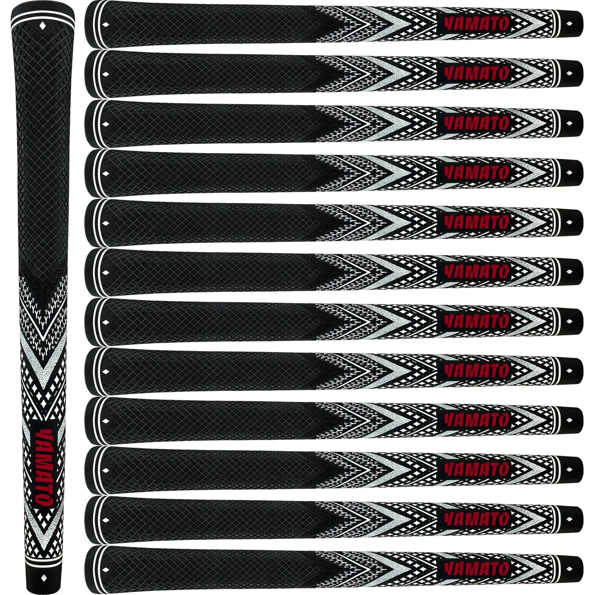 Yamato white golf grips 13pcs set front view, all-weather performance, standard or midsize