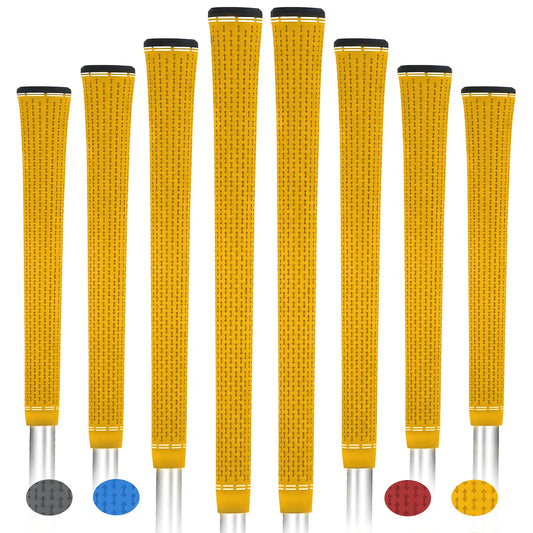 Yamato single-color yellow golf grips 8-pack front view – soft, non-slip rubber golf grips.