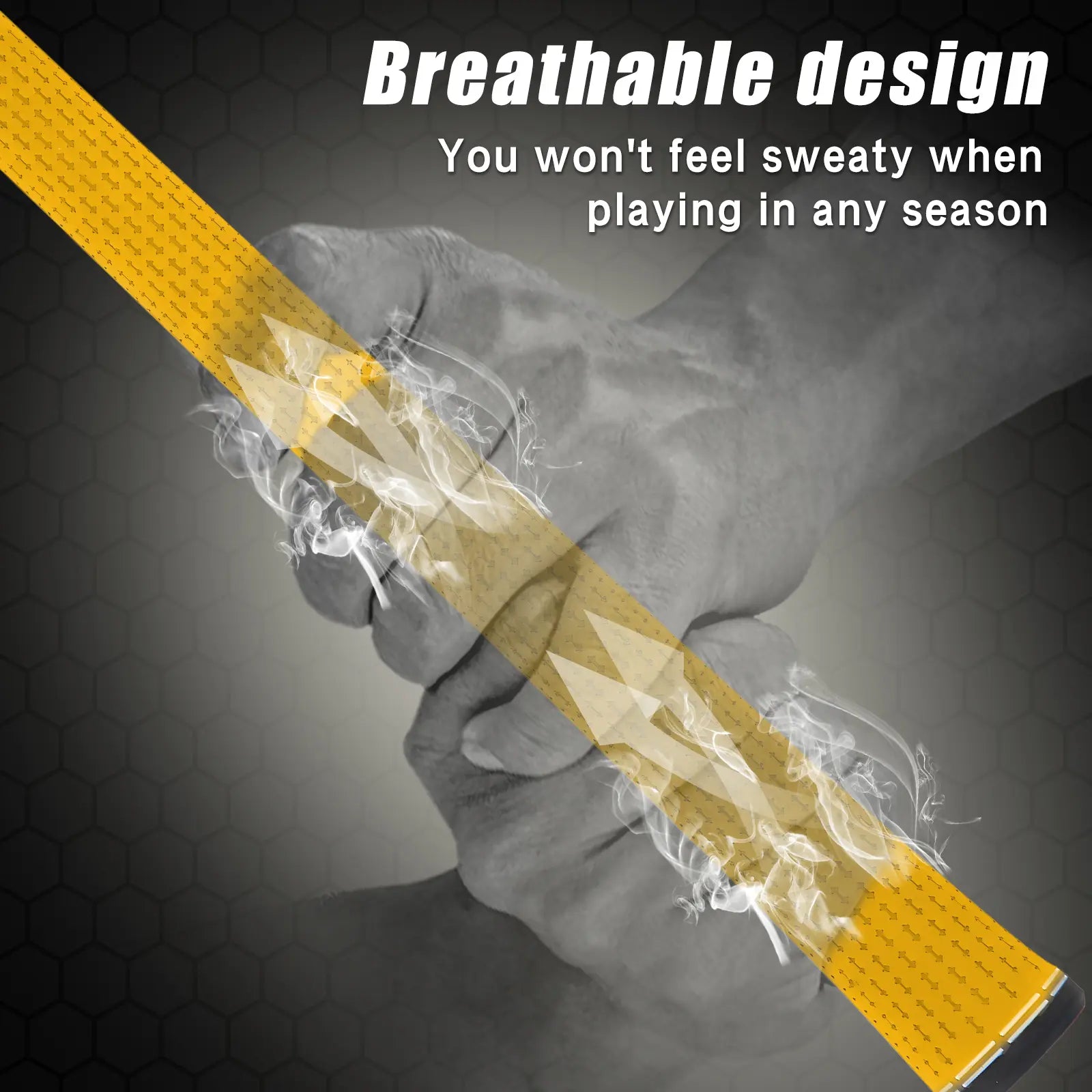 Breathable material close-up of Yamato yellow golf grips – enhances comfort and prevents slipping.