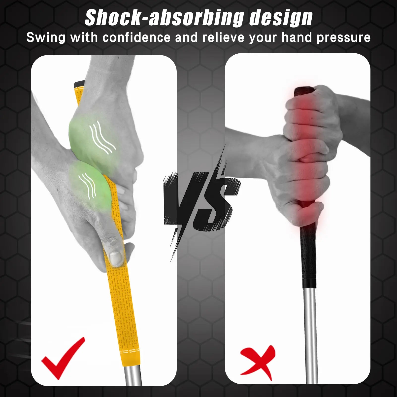 Shock absorption design of Yamato yellow golf grips – reduces vibration for a more comfortable swing.