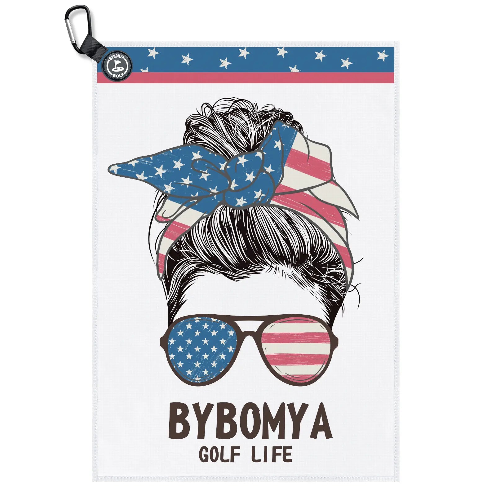 Yamato magnetic golf towel with American flag pattern, quick-dry microfiber, front full view.
