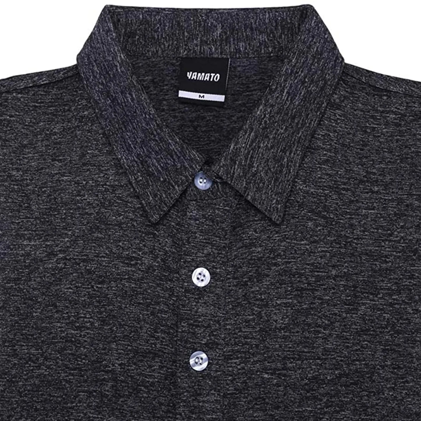 Close-up of the collar of the Yamato Men's Slim Fit Golf Polo in black, highlighting the button and fabric texture.
