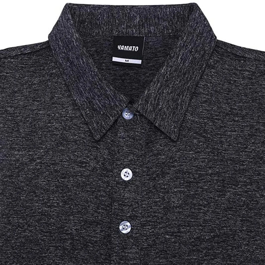 Close-up of the collar of the Yamato Men's Slim Fit Golf Polo in black, highlighting the button and fabric texture.
