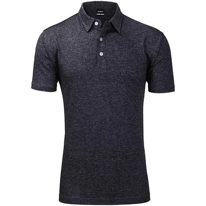 Yamato Men's Slim Fit Golf Polo in black, worn by a model standing upright, showcasing the front view.