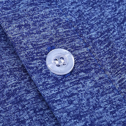 Close-up of buttons on Yamato Men's Slim Fit Golf Polo in blue.