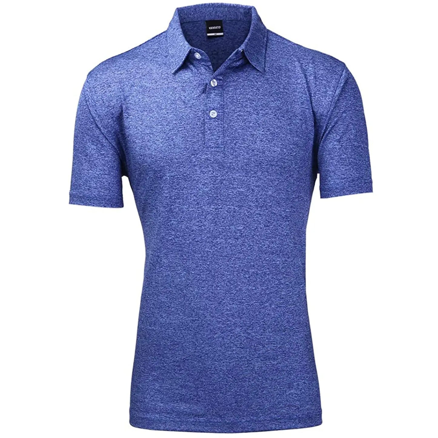 Front view of Yamato Men's Slim Fit Golf Polo in blue, worn by a model.