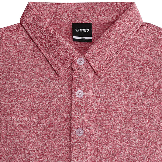 Close-up of the collar of Yamato Men's Slim Fit Golf Polo in pink.